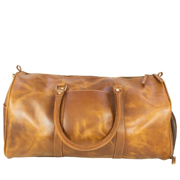 Genuine Leather Travel Duffle Bag, Tan - Picture 5 of 14